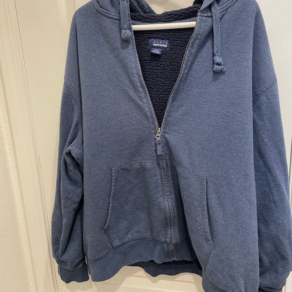 Denim Blue Gently Used Fleece Lined Hoodie, Size 2X by Basic Editions